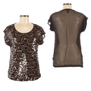 🌺 Material Girl Gold Sequin Sheer Back Blouse Size S NWT